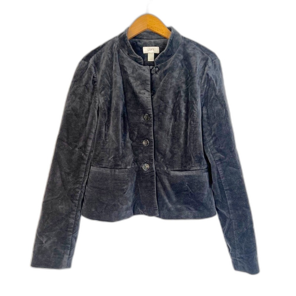Ann‎ Taylor LOFT Velvet Velour Mock Neck Button Front Blazer Size 2 Dressy XMAS